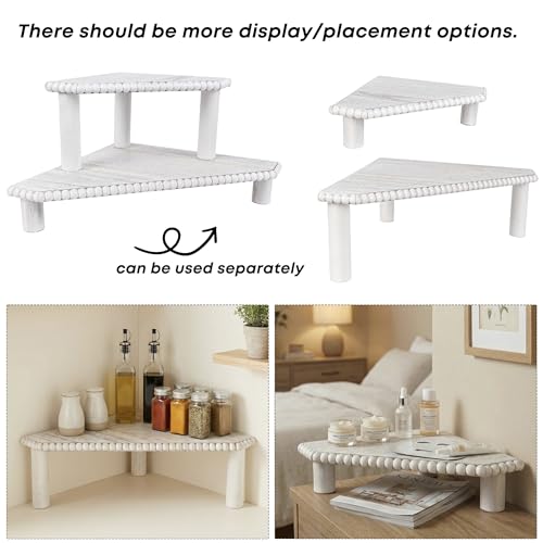 2-Tier Rustic Wood Corner Shelf, Farmhouse Countertop Organizer Riser