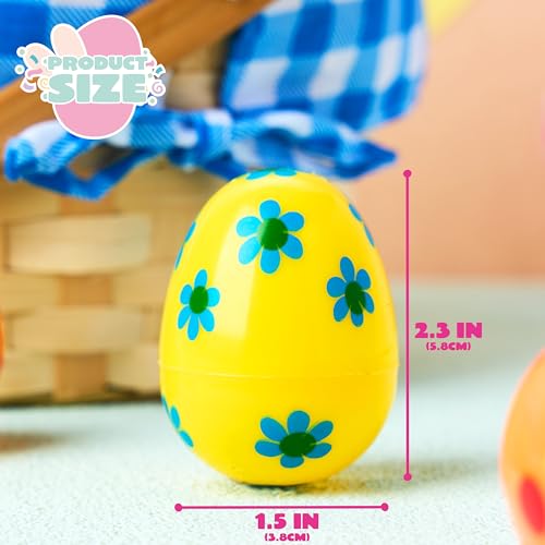JOYIN 200 Pcs Plastic Printed Bright Easter Eggs 2.3" Tall for Easter Hunt, Basket Stuffers Fillers, Classroom Prize Supplies, Filling Treats and Party Favor
