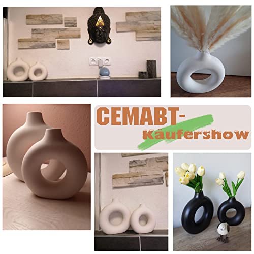 Black Donut Ceramic Vase - Minimalist Hollow Flower Vase for Home Decor
