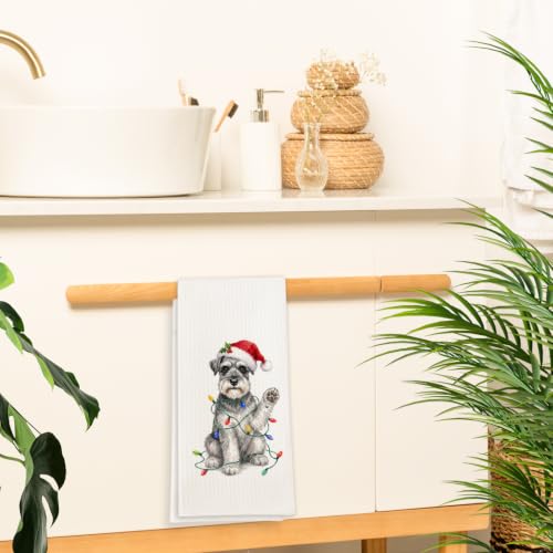 Funny Christmas Mini Schnauzer Dog Kitchen Hand Towels, 16x24 in