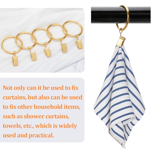 40 Pack Gold Curtain Rings with Clips, 1.26-Inch Heavy Duty Drapery Hooks