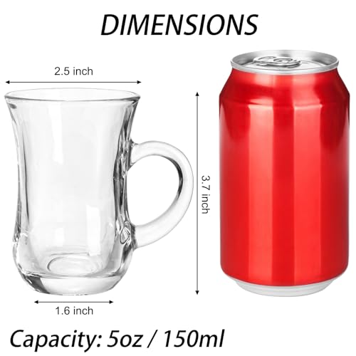Suwimut Set of 6 Turkish Tea Glasses with Handles - 5 oz Clear Tulip-Shaped Cups for Hot & Cold Beverages