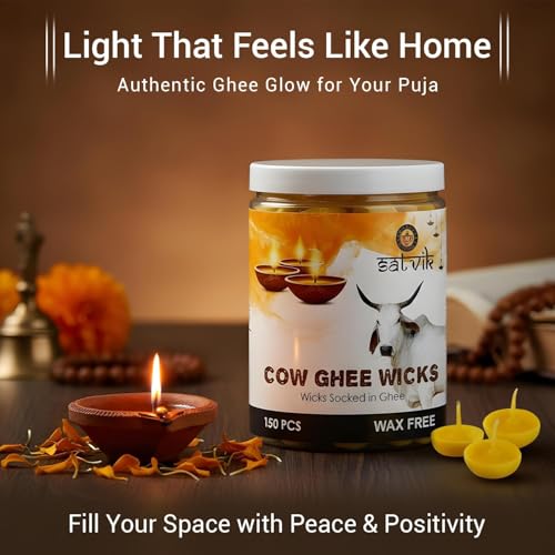 Pure Cow Ghee Wicks for Puja & Diwali - 150 Pack Readymade Diya Jyot