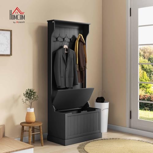 3-in-1 Hall Tree with Storage Bench and Shoe Rack, Entryway Coat Rack