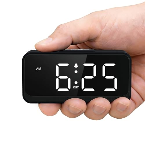 Battery Operated Digital Alarm Clock - Small Cordless Desk & Travel Clock