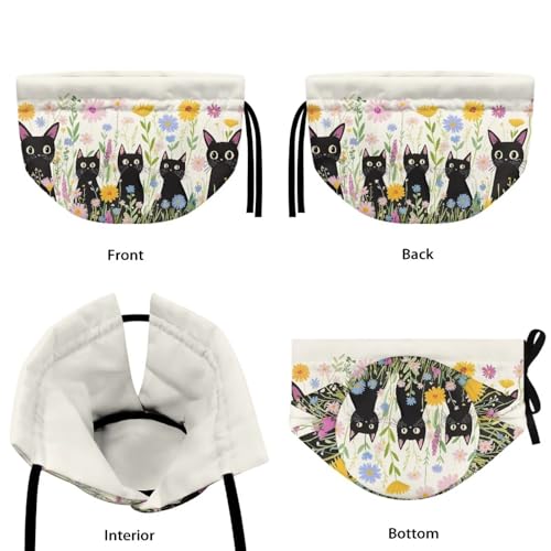 Insulated Tea Cozy with Black Cat and Floral Print for Teapots