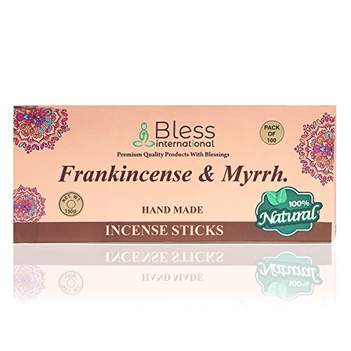 Organic Frankincense and Myrrh Incense Sticks - 100 Count Natural Hand-Dipped