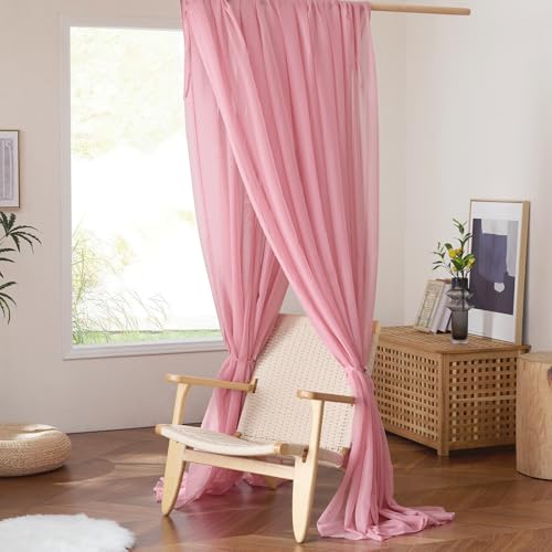 Pink Voile Sheer Bed Canopy Drapes - 114 x 180 Inch Scarf Valance Curtain