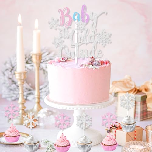 Winter Wonderland Baby Shower Party Decorations Kit with Snowflake Banners Balloons and Cake Toppers