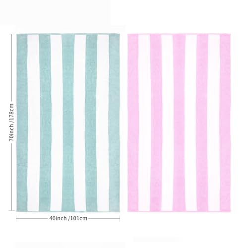 Oversized Cotton Beach Towel - 40x70 Inch Thick Striped Cabana Pool Towel