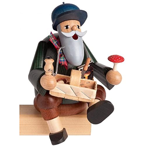 KWO Smoking Incense Holder Mushroom Picker Sitting Wood 14 cm Multicolour