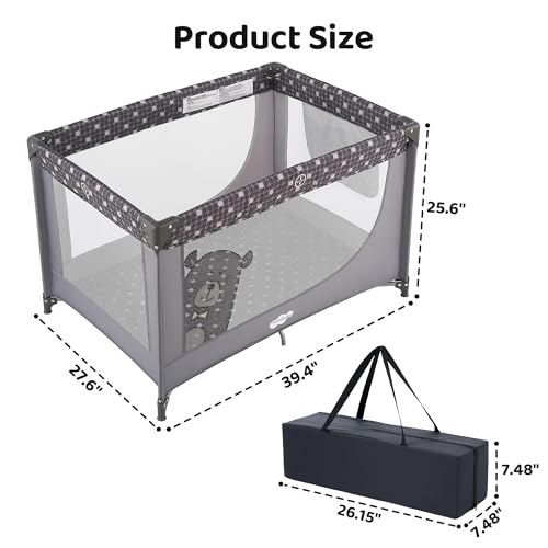 Portable Baby Playpen and Travel Crib with Mattress Pad Lightweight Gray