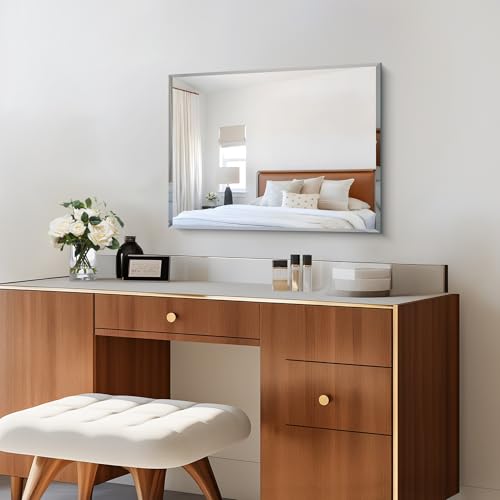 18x24 Frameless Beveled Wall Mirror, Rectangle Vanity Mirror for Bathroom