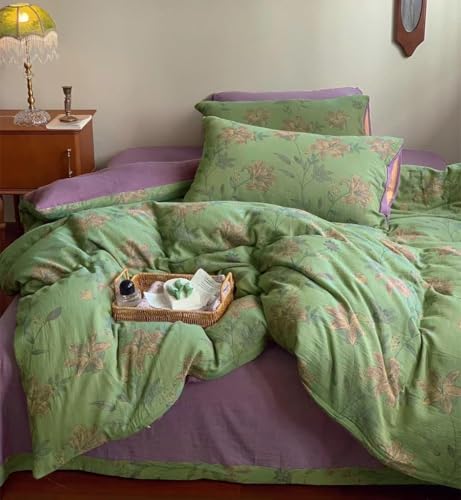 Linen Cotton Floral Jacquard Duvet Cover Set - 3 Piece Queen Bedding
