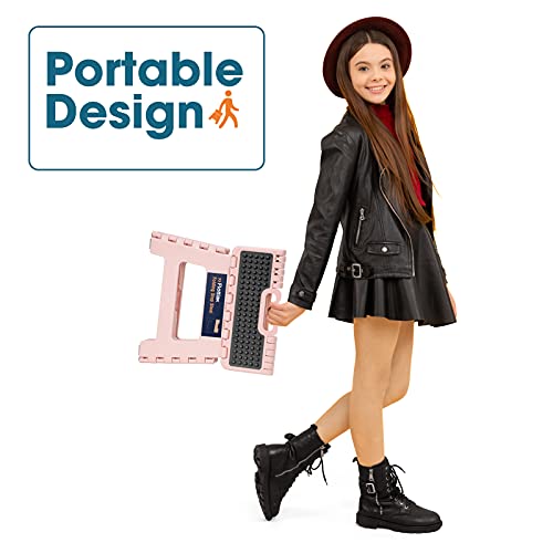 9 Inch Folding Step Stool with Handle - Non-Slip Plastic Stool (Pink)