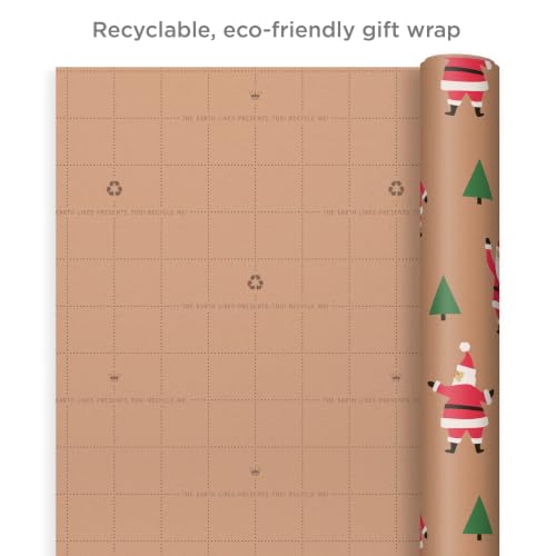 Hallmark Christmas Kraft Wrapping Paper Rolls - 3 Pack Holiday Gift Wrap with Santas, Trees & Stripes