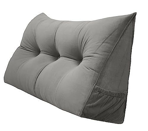 Triangular Headboard Pillow with Side Pockets - Grey Twin Wedge Cushion
