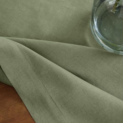 Solino Home 100% Pure Linen Rectangle Tablecloth Oil Green 60 x 90 inches - Elegant Dining Decor