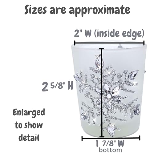 Snowflake Frosted Glass Candle Holders with LED Candles - Set of 3