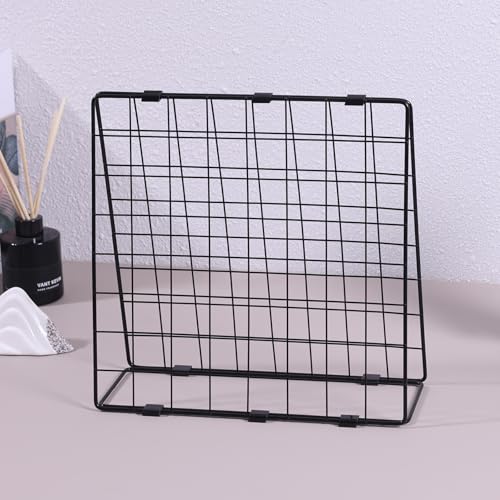 Double-Sided Metal Photo Display Rack with 20 Wooden Clips, Black