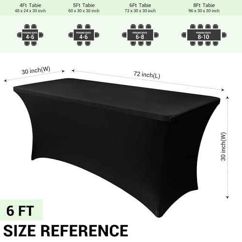 6ft Black Stretch Spandex Tablecloth 2 Pack - Fitted Table Cover