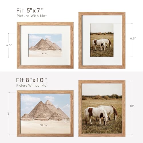 Solid Oak Wood 8x10 Picture Frame with Mat for 5x7 Photos - Natural Finish