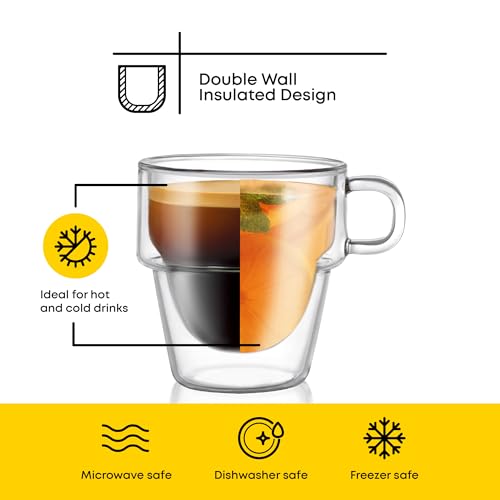 JoyJolt Stoiva Double Wall Insulated Espresso Glass Cups Set of 4, 5 oz
