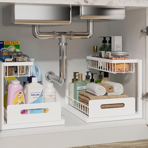 REALINN L-Shaped Under Sink Organizer, 2 Tier Pull Out Cabinet Storage (2 Pack)