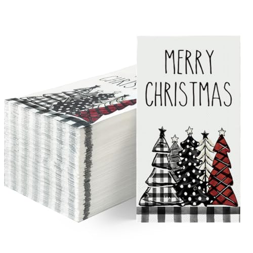 Christmas Paper Napkins 100 Pack - Buffalo Plaid Xmas Tree Design, 4.3 x 7.9 Inches