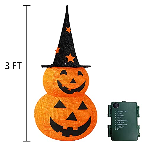 FUNPENY 3ft Lighted Halloween Collapsible Pumpkin with Star Hat, 50 LED Indoor Outdoor Decor