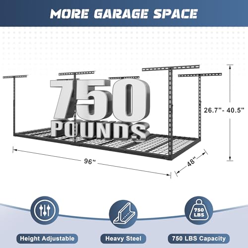 4x8ft Overhead Garage Storage Rack 750Lbs Ceiling Mount Shelf