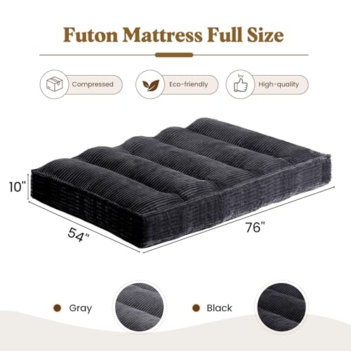 10-Inch Thick Full Size Futon Mattress, Foldable Faux Fur Floor Bed
