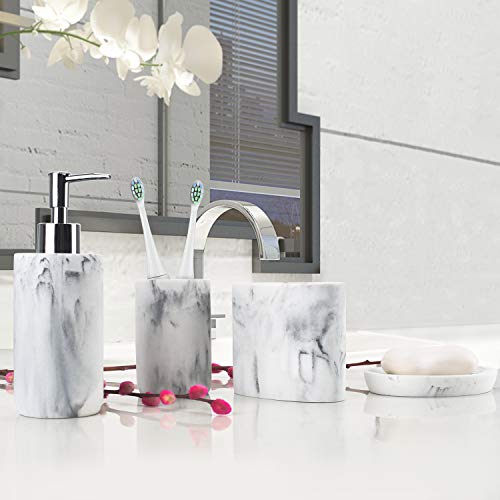 4-Piece Marble Bathroom Accessory Set - Soap Dispenser, Tumbler & Holder