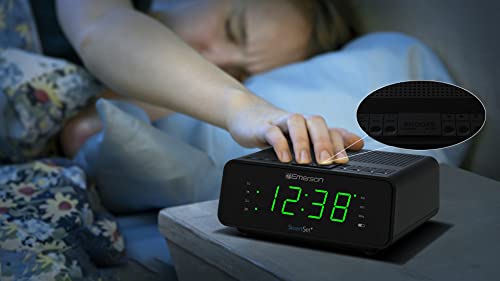 Dual Alarm Clock Radio with Auto Time Setting & Jade Green LED Display