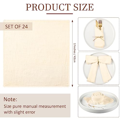 24-Piece Cotton Napkin Set, 17x17 Inch Fringe Edge Cloth Napkins, Ivory