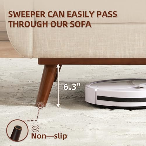 Mid-Century Modern Loveseat Sofa, 65-Inch Upholstered Small Couch, Beige