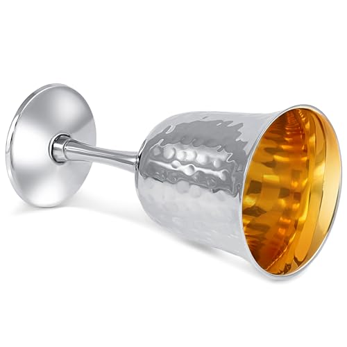 Hammered Metal Kiddush Cup 6.5 oz Brass Stemmed Wine Goblet for Seder