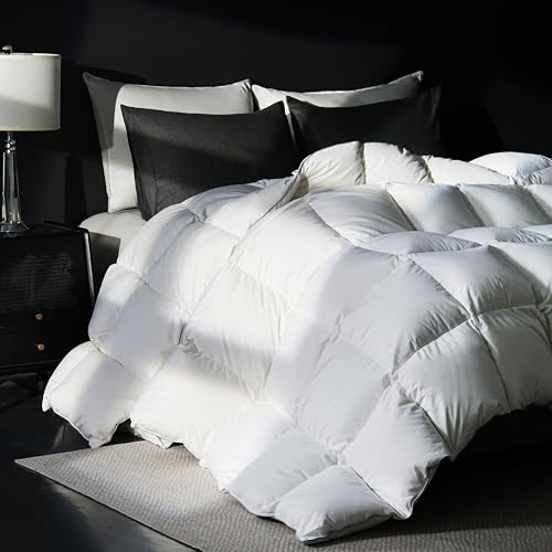 Goose Feather Down Comforter Queen Size - All Season 100% Cotton Duvet Insert