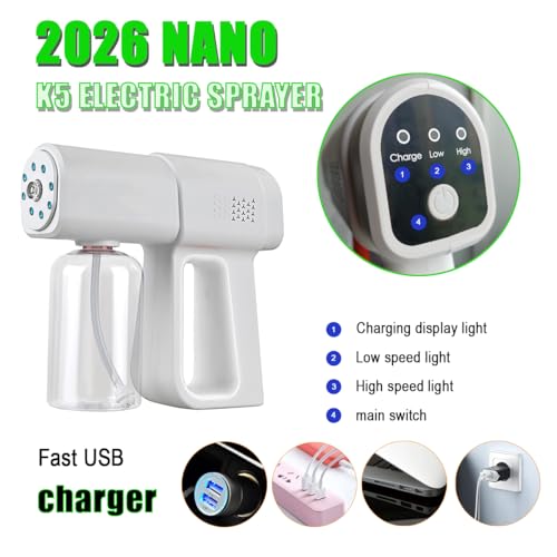 Portable Nano Mist Spray Gun, Cordless Rechargeable Atomizer with LED Light