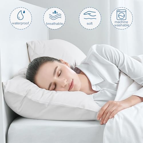 4-Pack Waterproof Pillow Protectors, Standard Size Zippered Pillow Covers