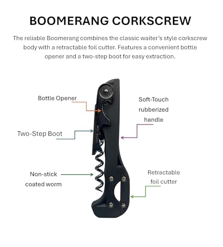 Franmara Boomerang Two-Step Corkscrew with Soft-Touch Black Handle