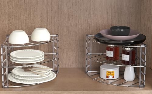 3-Tier Corner Shelf Organizer for Kitchen Cabinets, Chrome Iron, 2-Pack