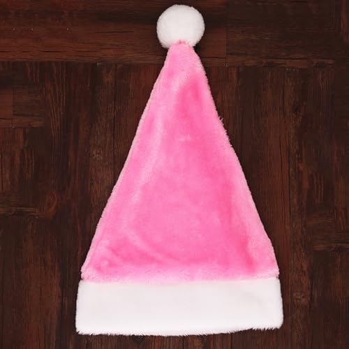 Pink Plush Velvet Santa Hat - Christmas Party Hat for Women & Men