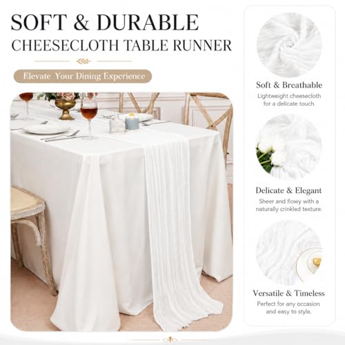 12 Pack White Cheesecloth Table Runners, 17x108 Inch Boho Gauze Table Decor
