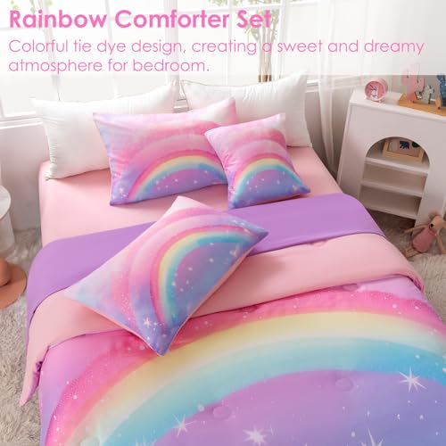 Rainbow Glitter Twin Comforter Set - 6-Piece Colorful Galaxy Bed in a Bag