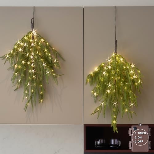 22-Inch Norfolk Pine Christmas Teardrop Swag with 96 LED Fairy Lights