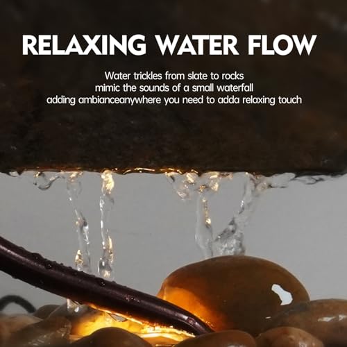 Indoor Tabletop Waterfall Fountain with LED Light - Natural Slate Water Feature