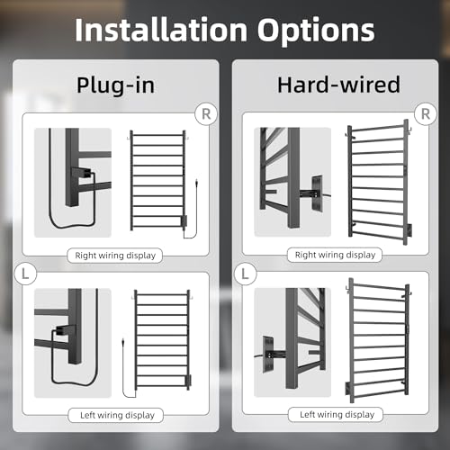 10-Bar Electric Towel Warmer, Matte Black Stainless Steel Heated Rack