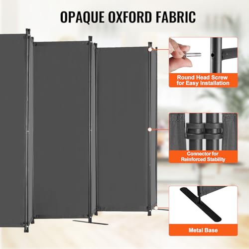 6-Panel Folding Room Divider, Portable Privacy Screen Partition, Grey