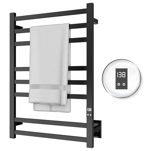 8-Bar Wall-Mounted Heated Towel Rack, Matte Black Stainless Steel